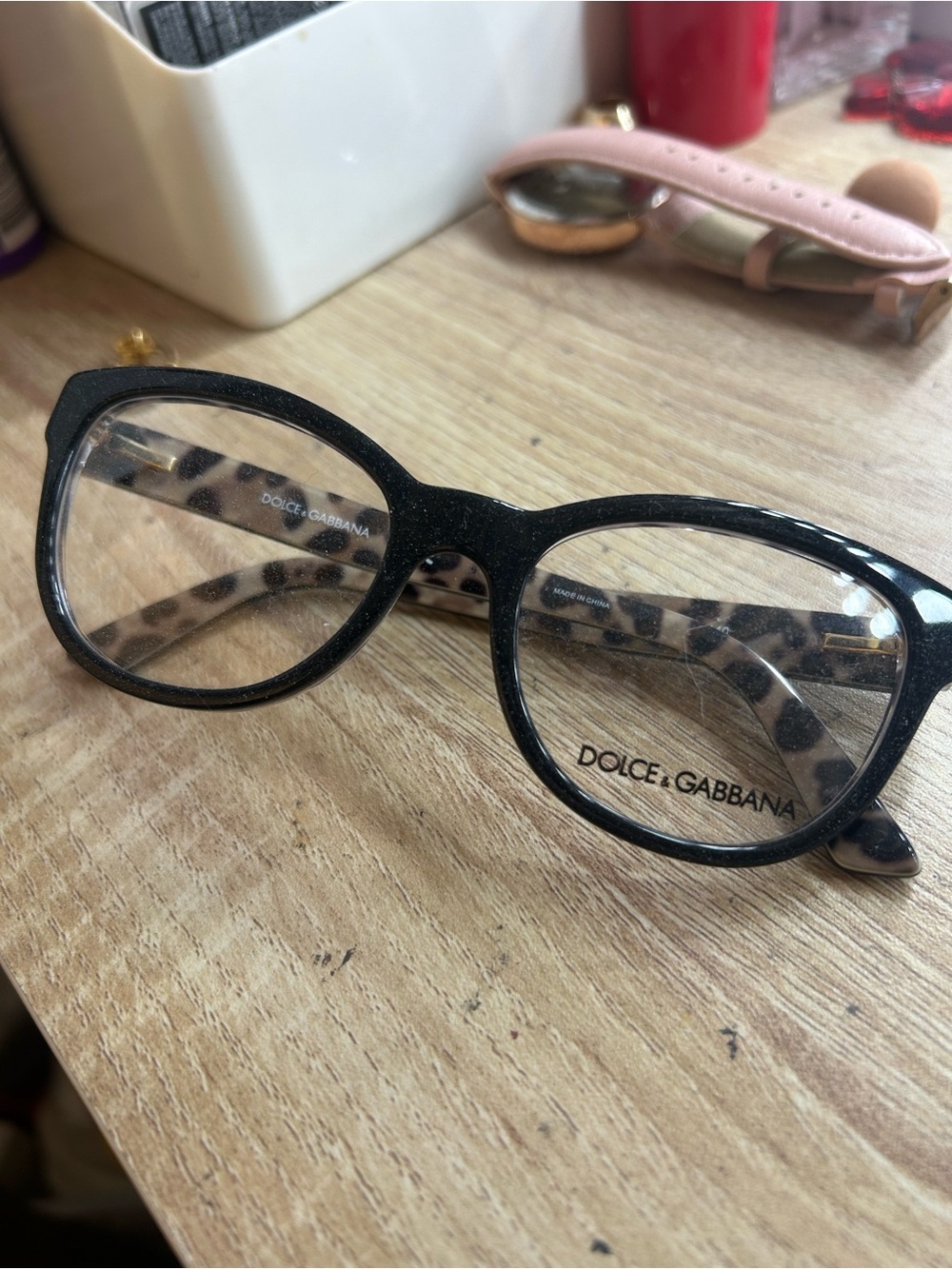 Dolce & Gabbana Black Frame Glasses with Leopard-Print Temples